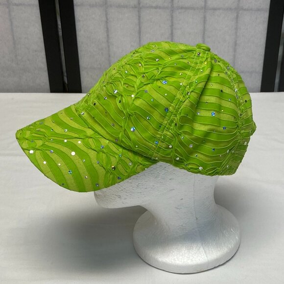 Something Special Burnout Glittery Lined Velcro Strap Baseball Trucker Cap Green - Picture 2 of 9